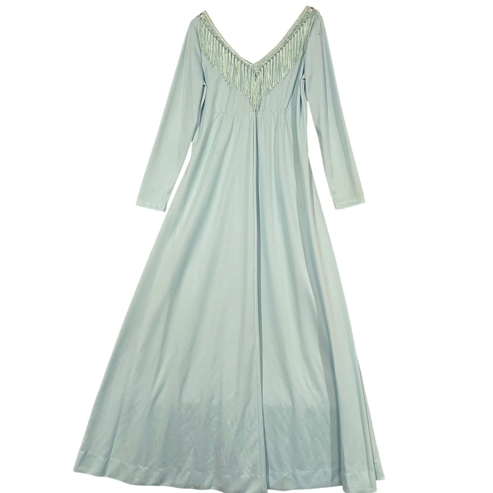 Vtg JCPenney Light Blue Fringe V-Neck Long Sleeve Dress Union Made ILGWU Sz 43